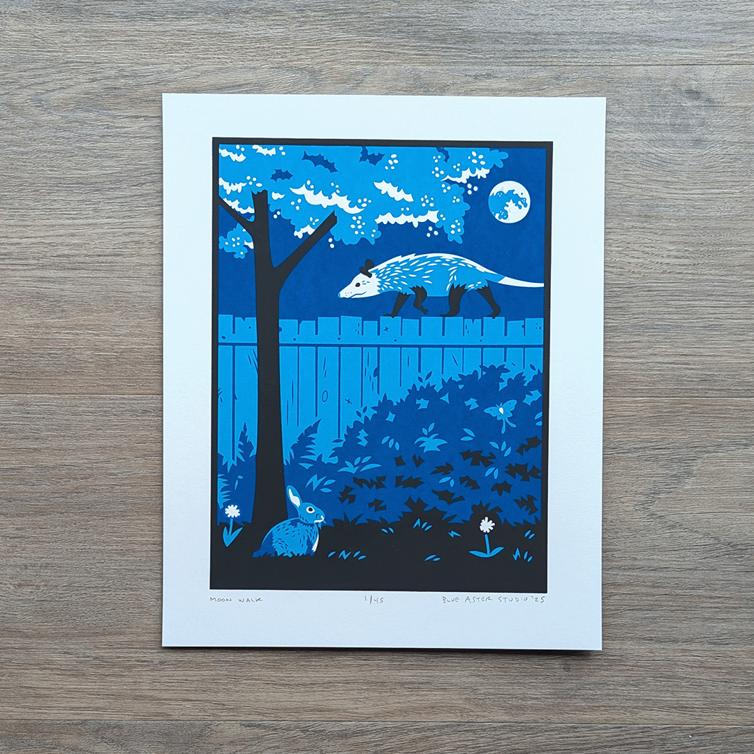 Backyard Wildlife Screen Print - Opossum and Bunny