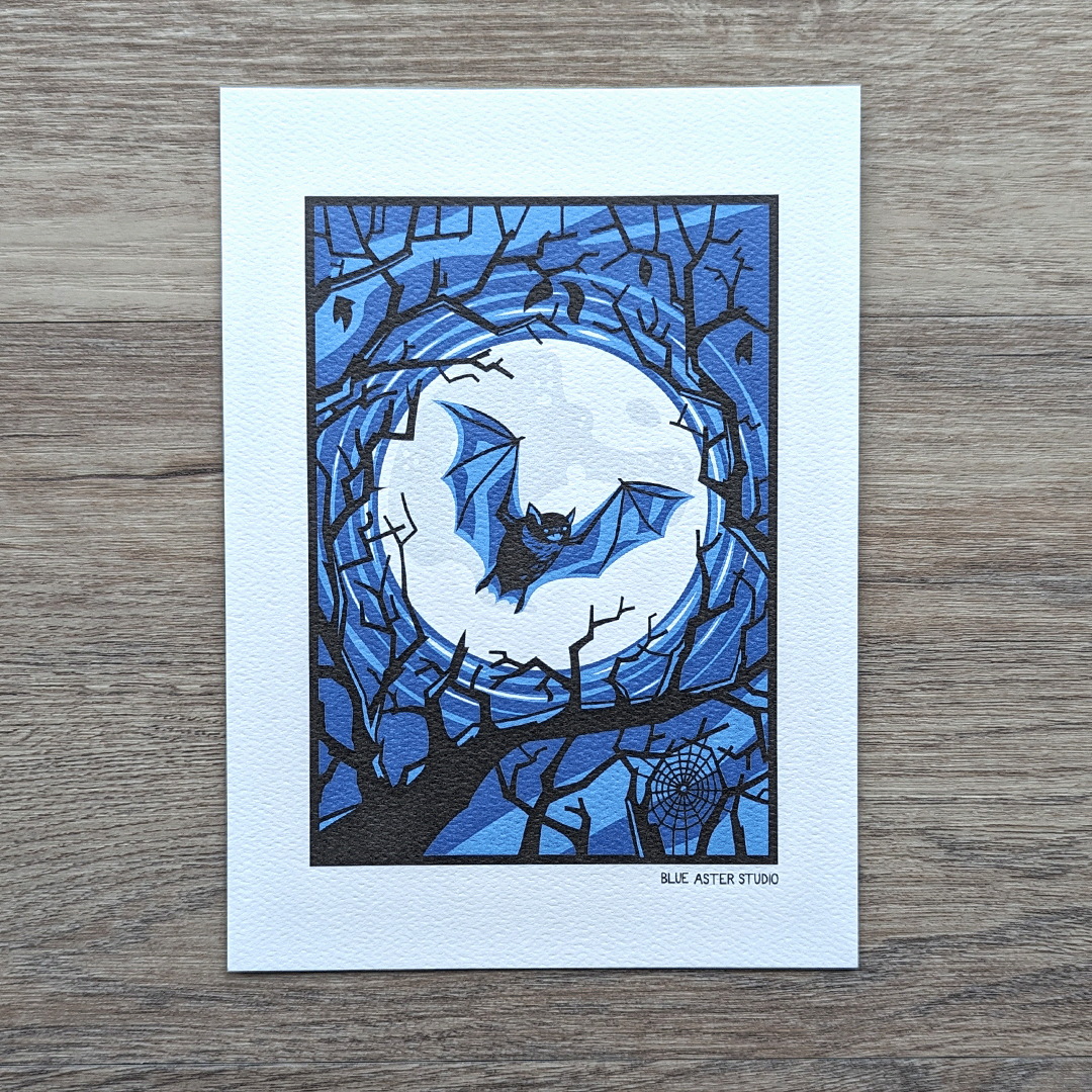 intricate prints showcase at bat print studio social... Bat Art Print – Blue Aster Studio