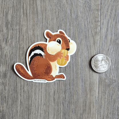 Chipmunk sticker sitting next to a USD quarter for scale.