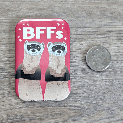 The ferrets magnet next to a USD quarter to show scale.