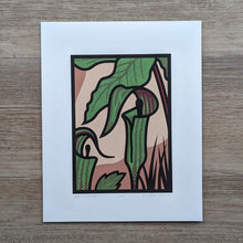 Load image into Gallery viewer, Screen printed illustration of two jack-in-the-pulpit flowers under their large leaves.