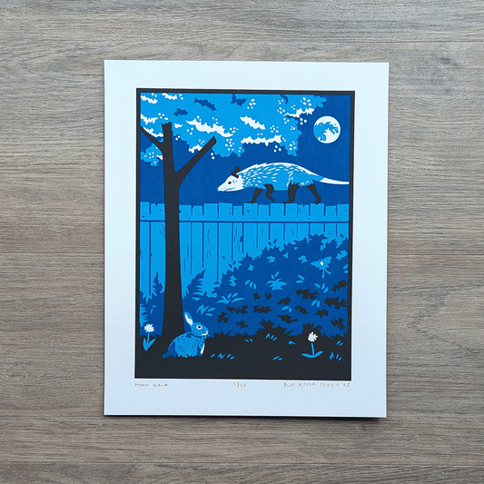 Backyard Wildlife Screen Print - Opossum and Bunny