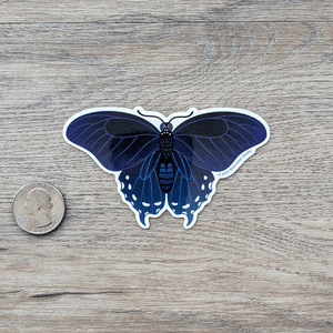 Sticker art of a black butterfly with purple and blue highlights