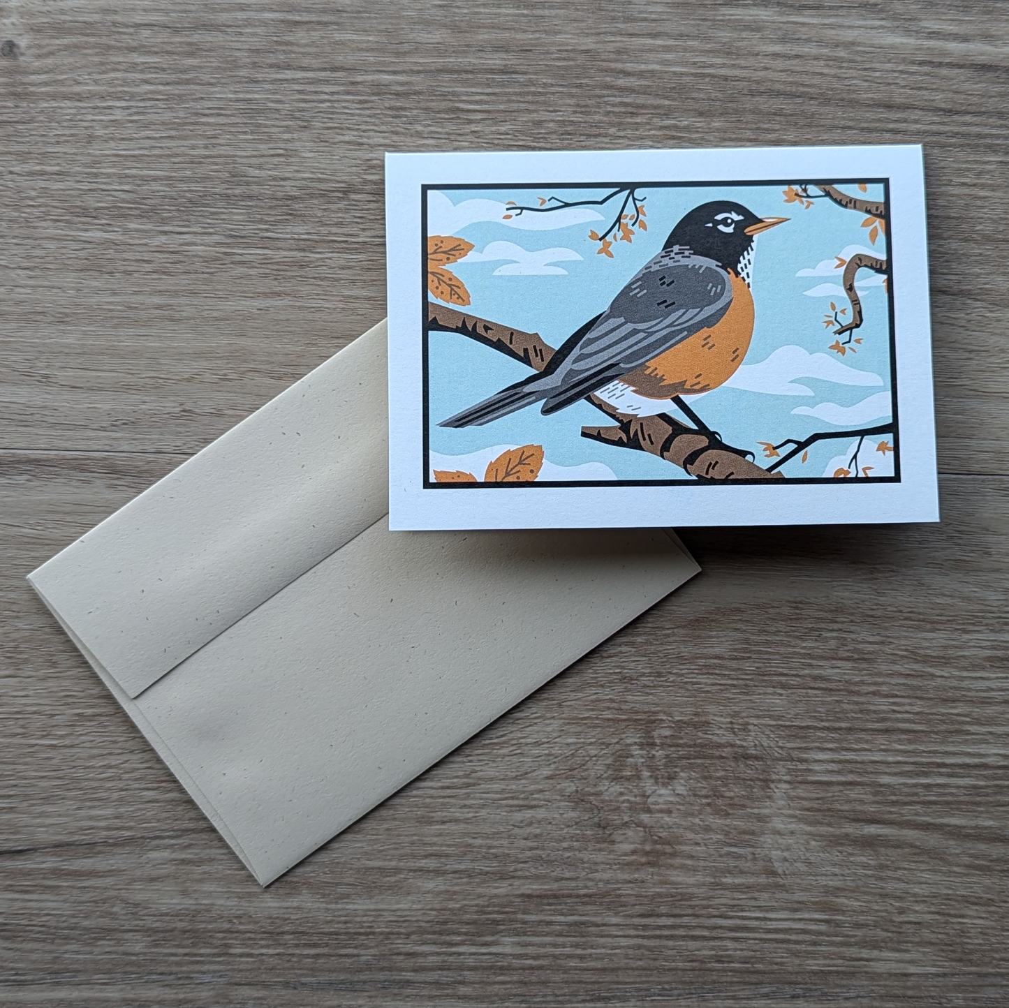 an american robin card with envelope.