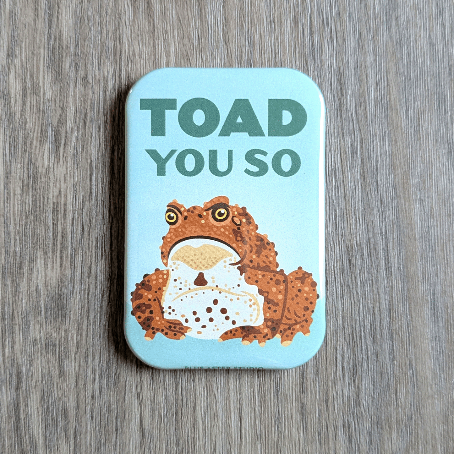 A rectangular magnet with an illustration of a grumpy toad and the text "Toad You So"