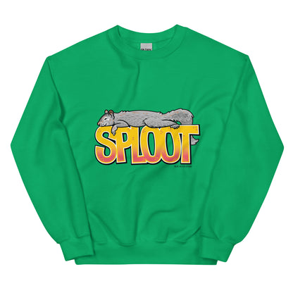 The squirrel sploot sweatshirt in green.