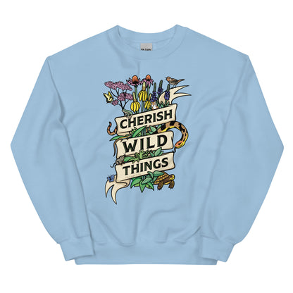 A light blue Cherish Wild Things sweatshirt.