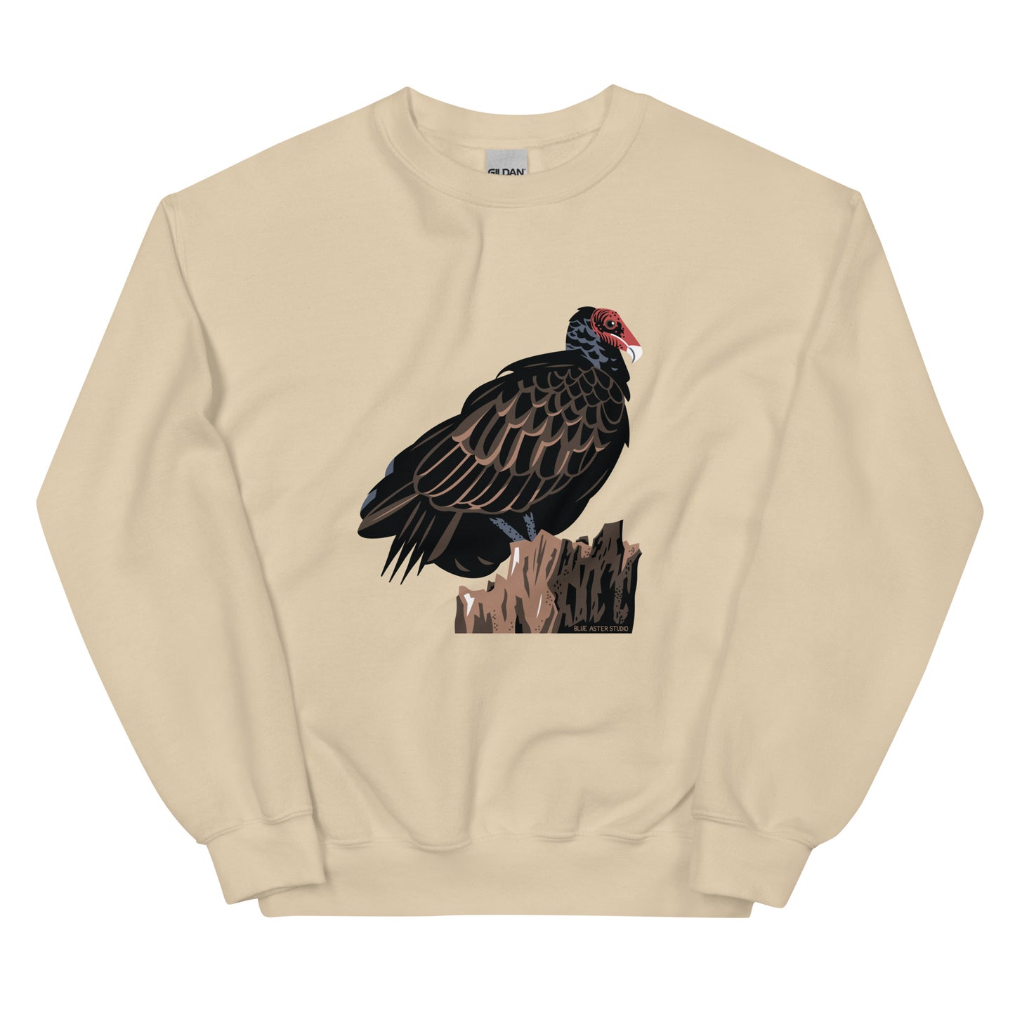 The front of the majestic turkey vulture sweatshirt in sand.