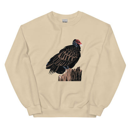 The front of the majestic turkey vulture sweatshirt in sand.