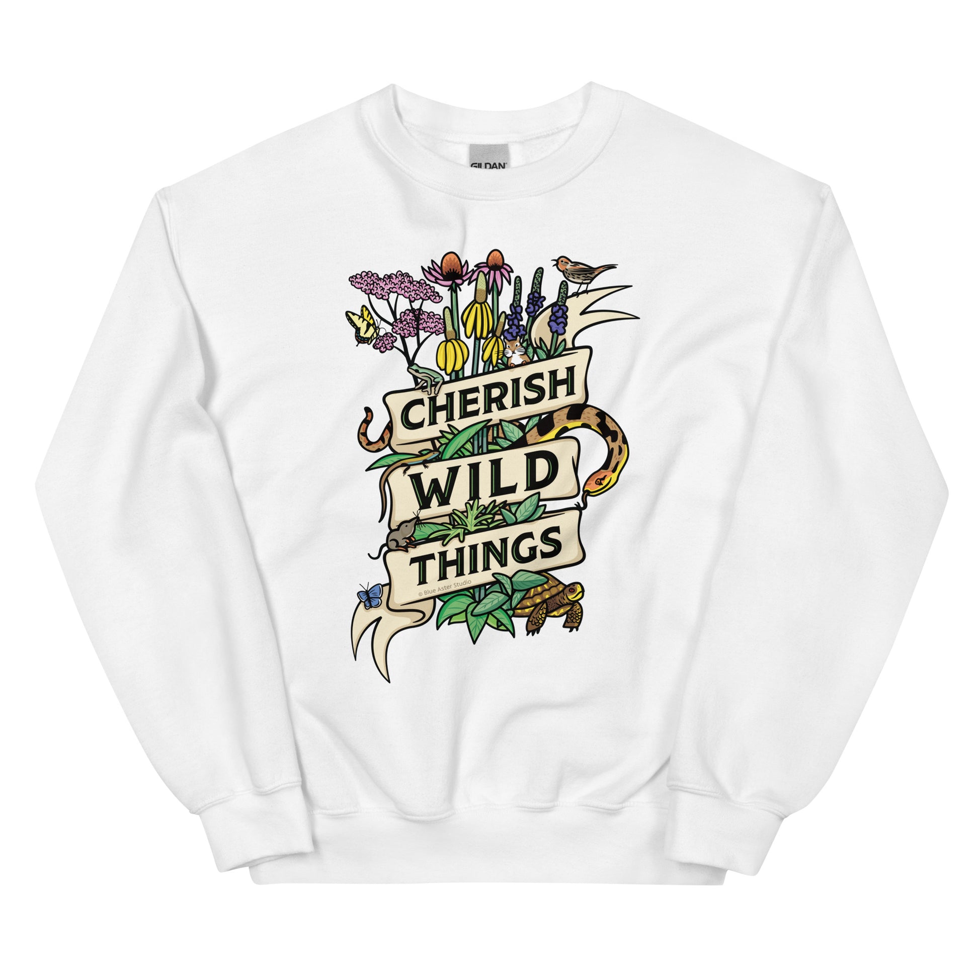 A white Cherish Wild Things sweatshirt.