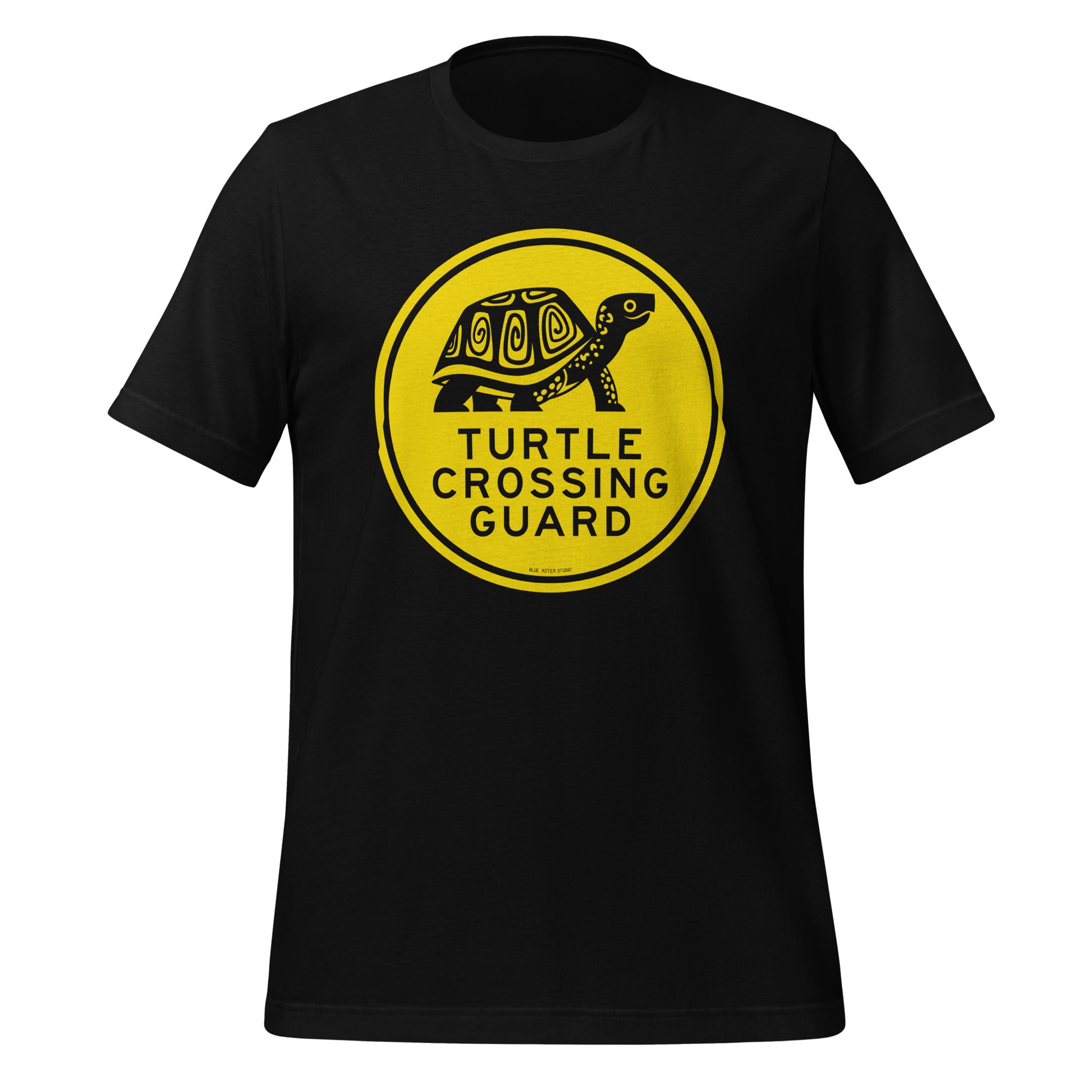 Turtle crossing guard short-sleeved t-shirt in black.