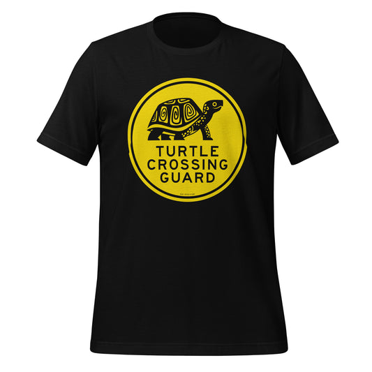 Turtle crossing guard short-sleeved t-shirt in black.