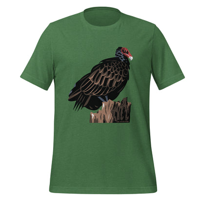 A grass green colored t-shirt with a majestic turkey vulture printed on the front.