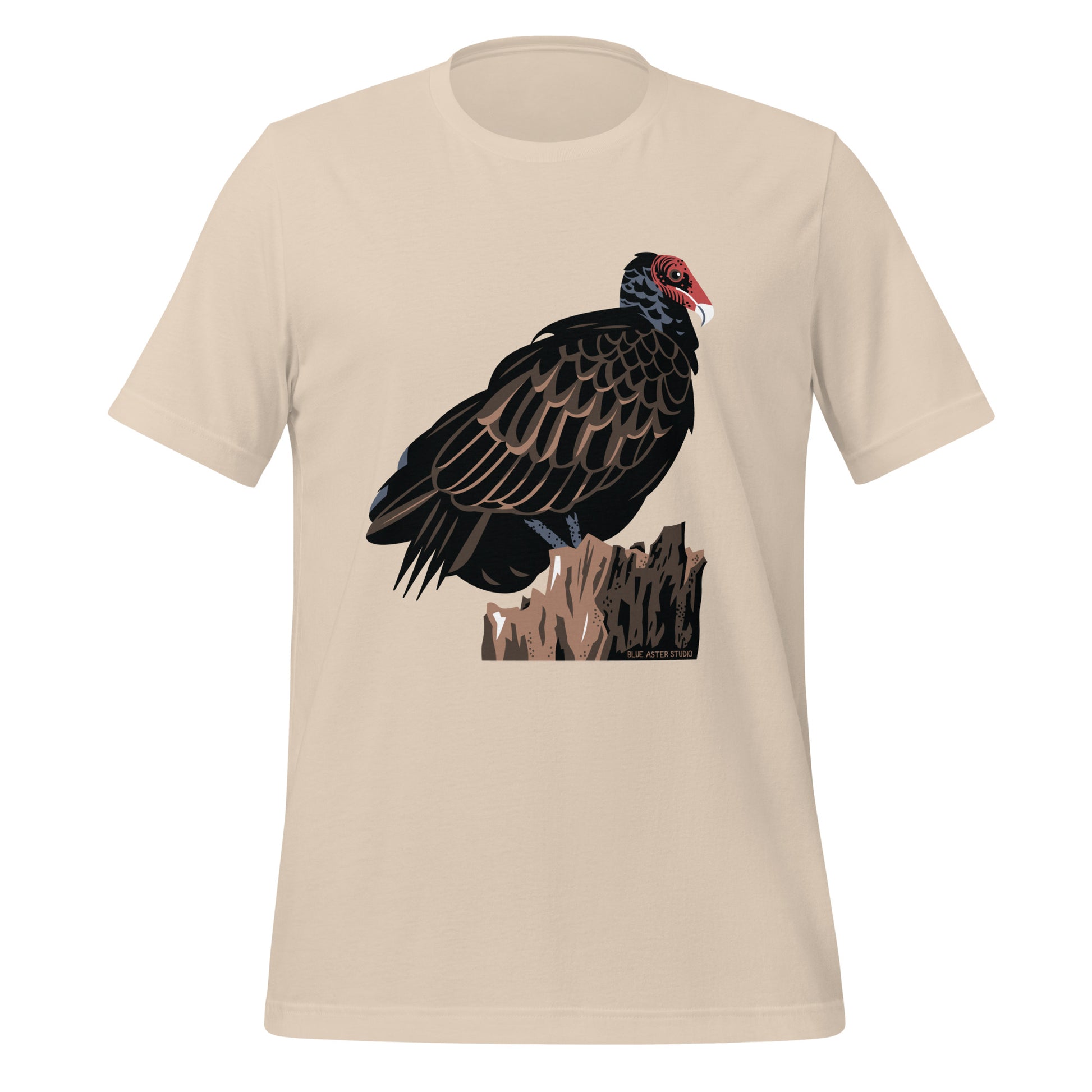 A cream colored shirt with an image of a majestic turkey vulture printed on the front.