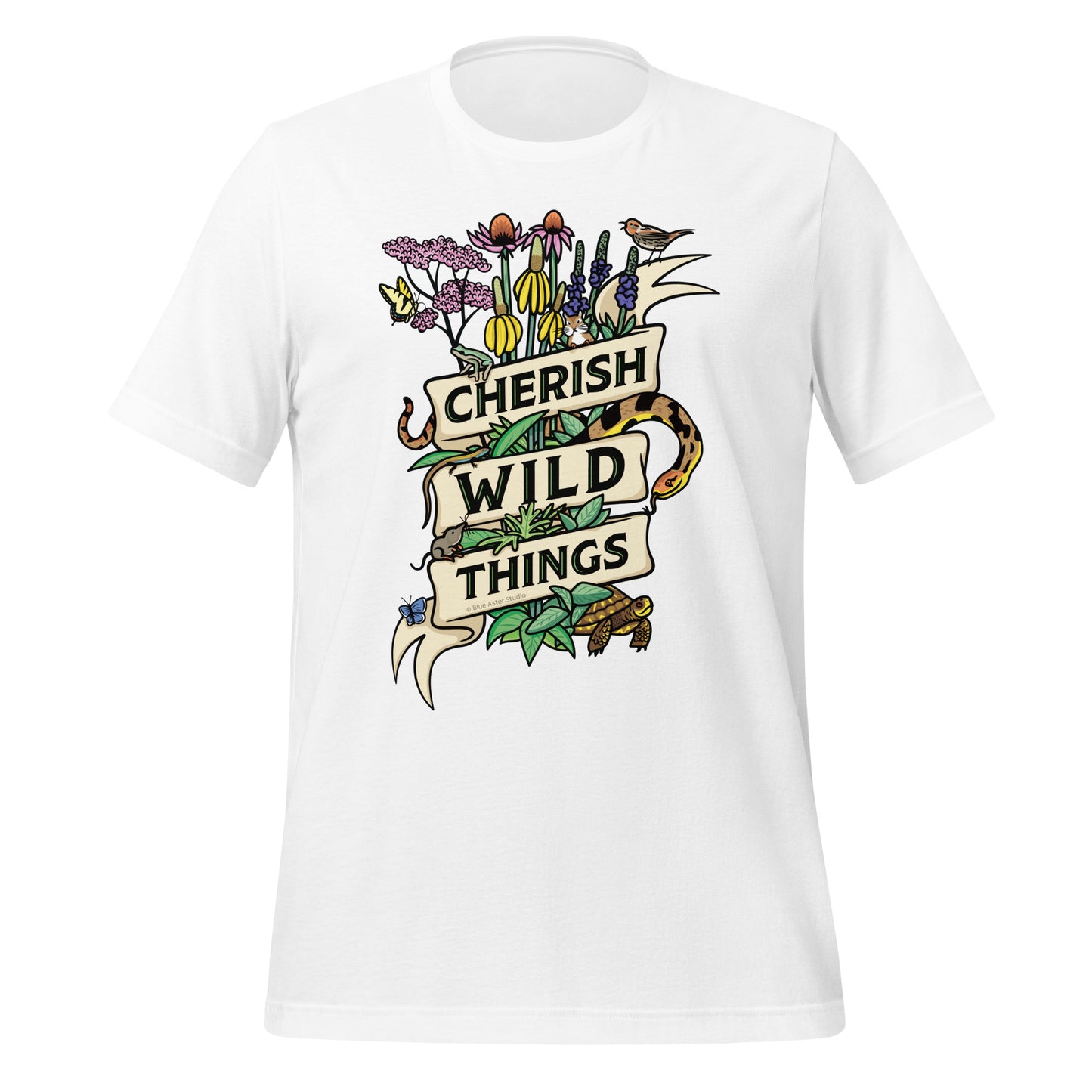 A white Cherish Wild Things t-shirt.