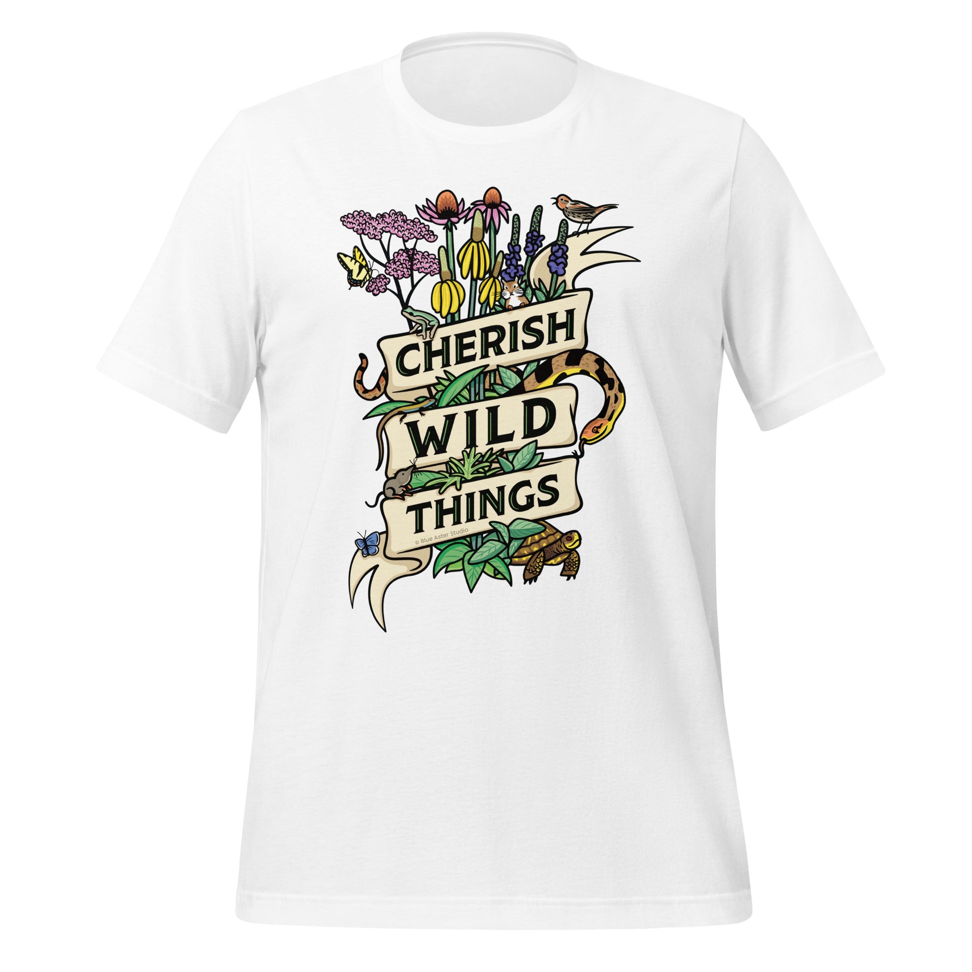 A white Cherish Wild Things t-shirt.