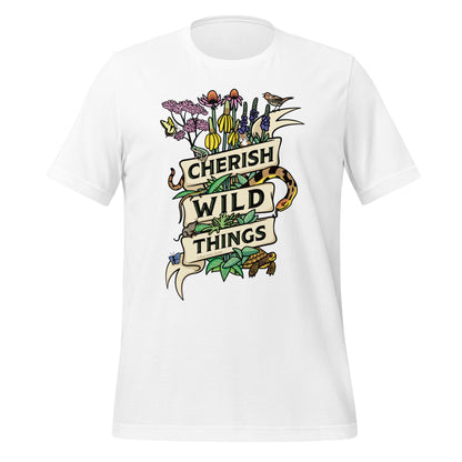 A white Cherish Wild Things t-shirt.