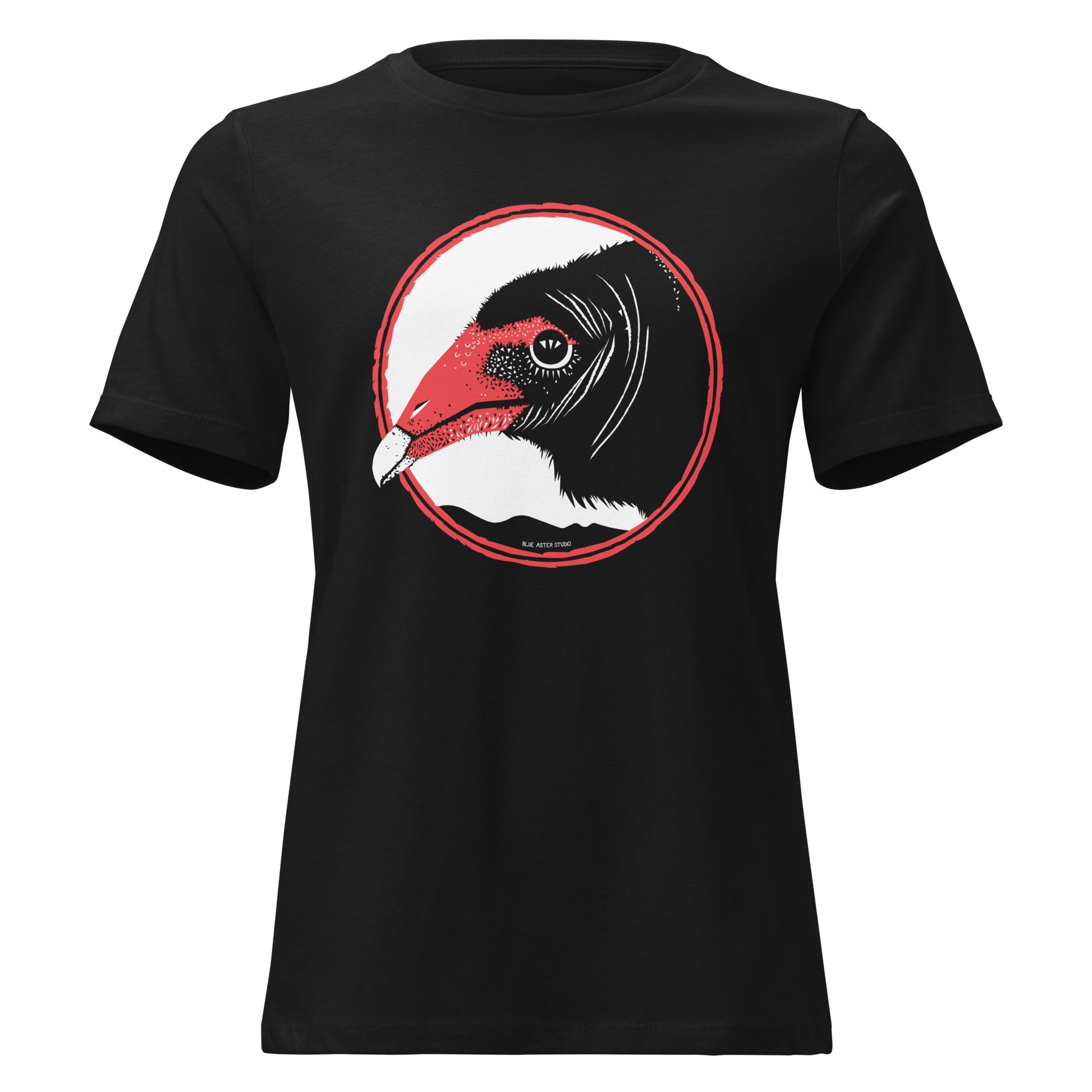 A black t-shirt with a turkey vulture face on the front.