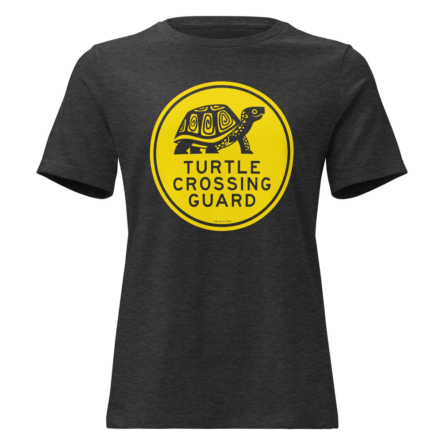 Women's turtle crossing guard t-shirt in heather grey.