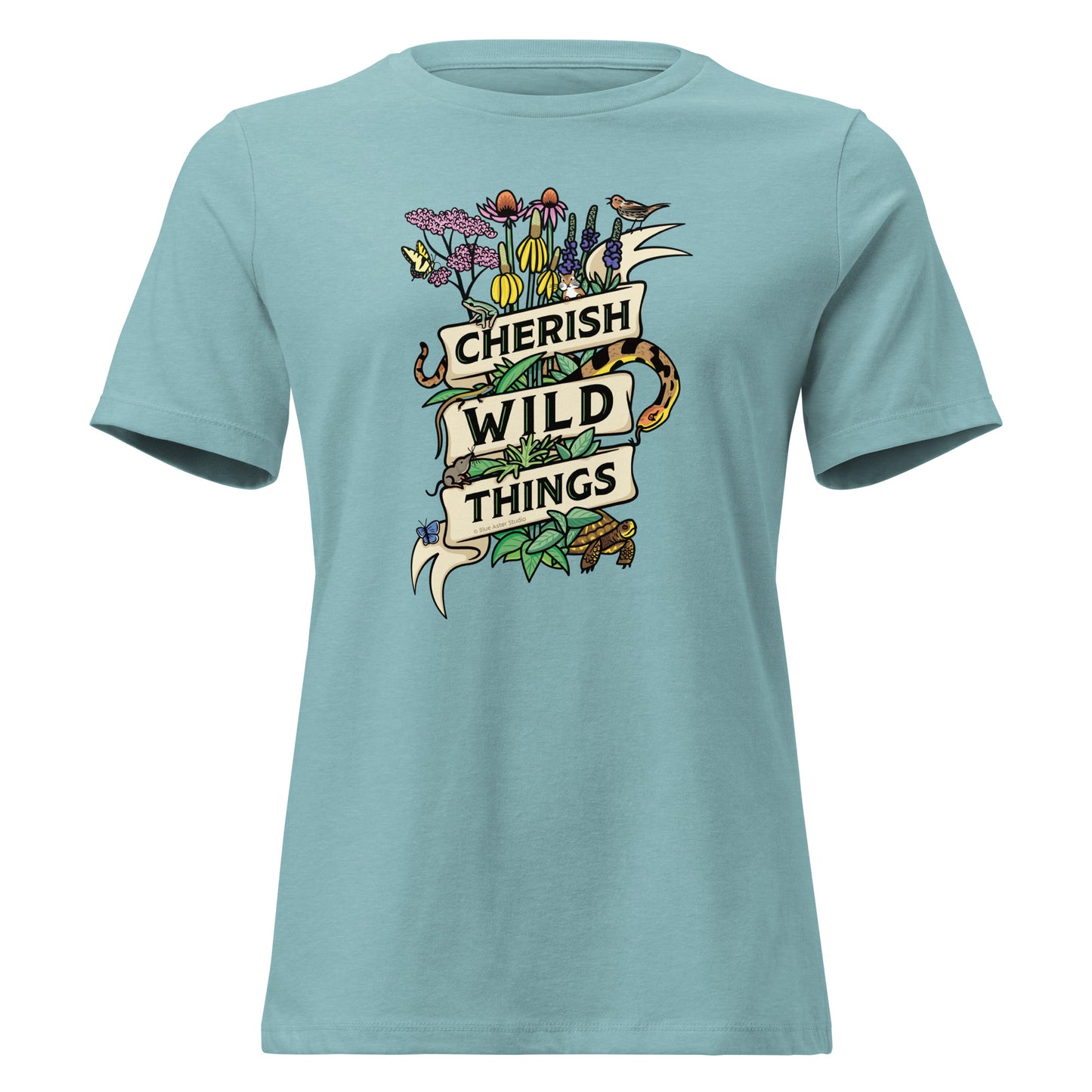A blue lagoon heather Cherish Wild Things ladies cut tee.