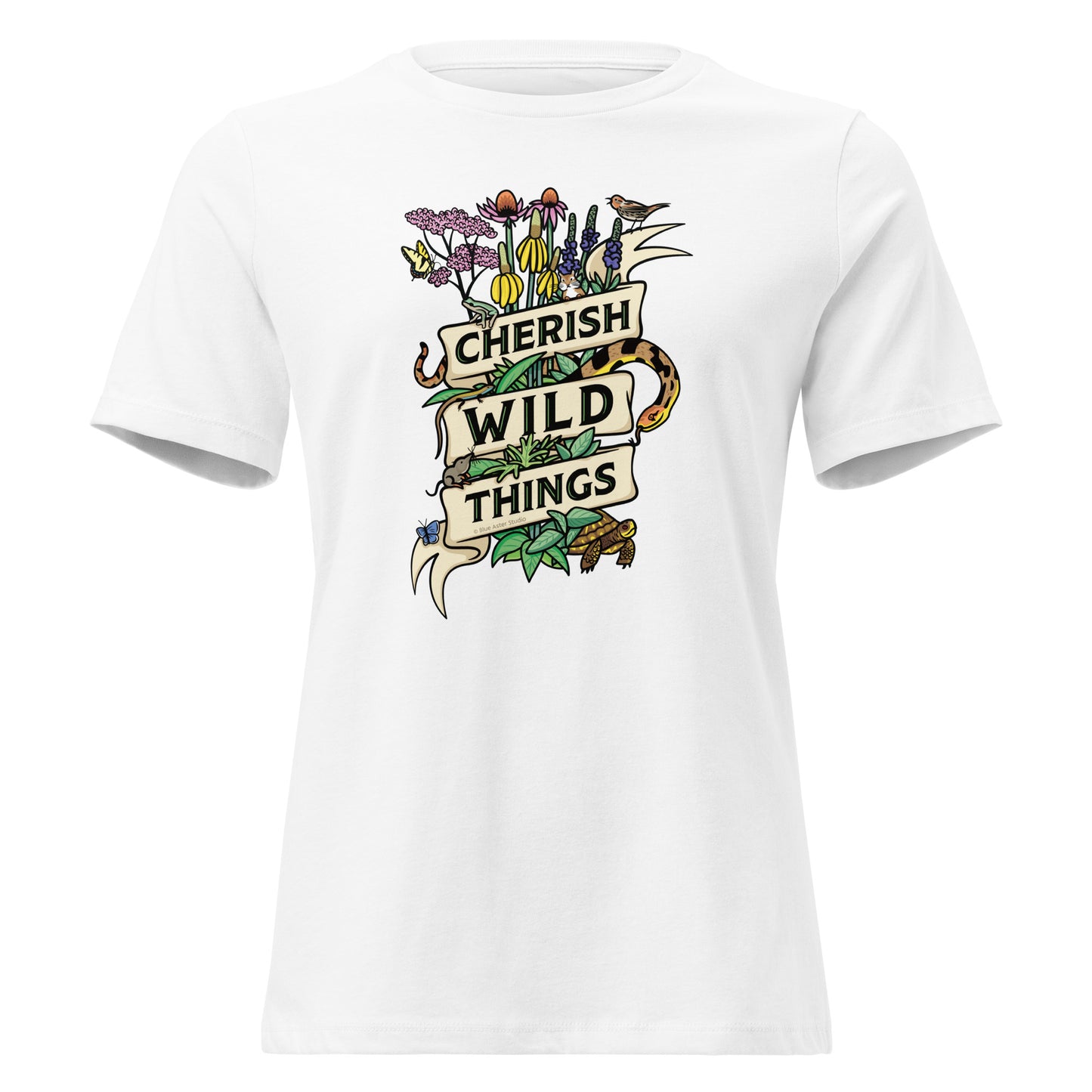 A white ladies cut Cherish Wild Things t-shirt.