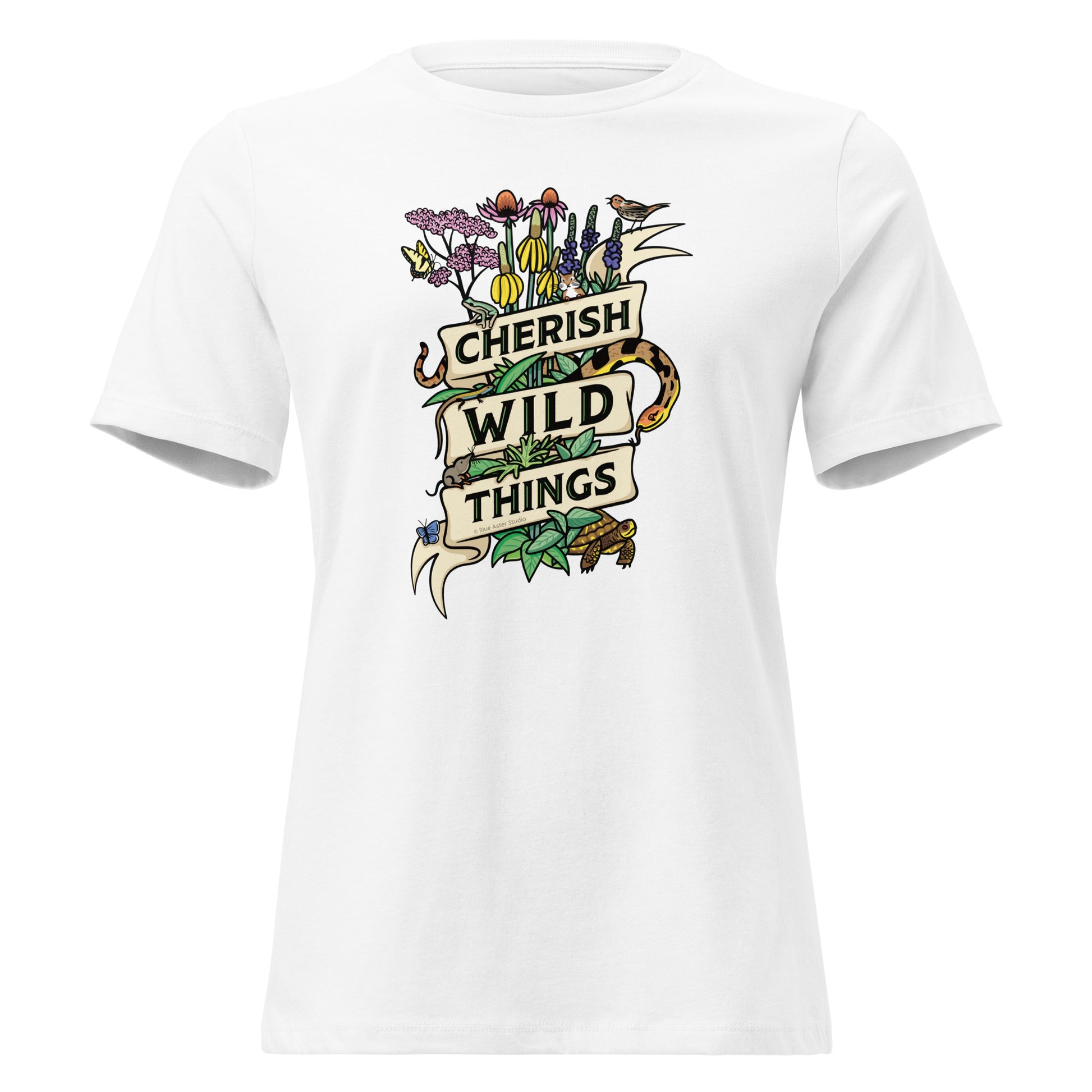 A white ladies cut Cherish Wild Things t-shirt.