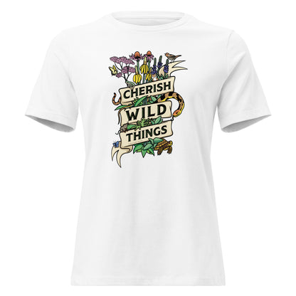 A white ladies cut Cherish Wild Things t-shirt.