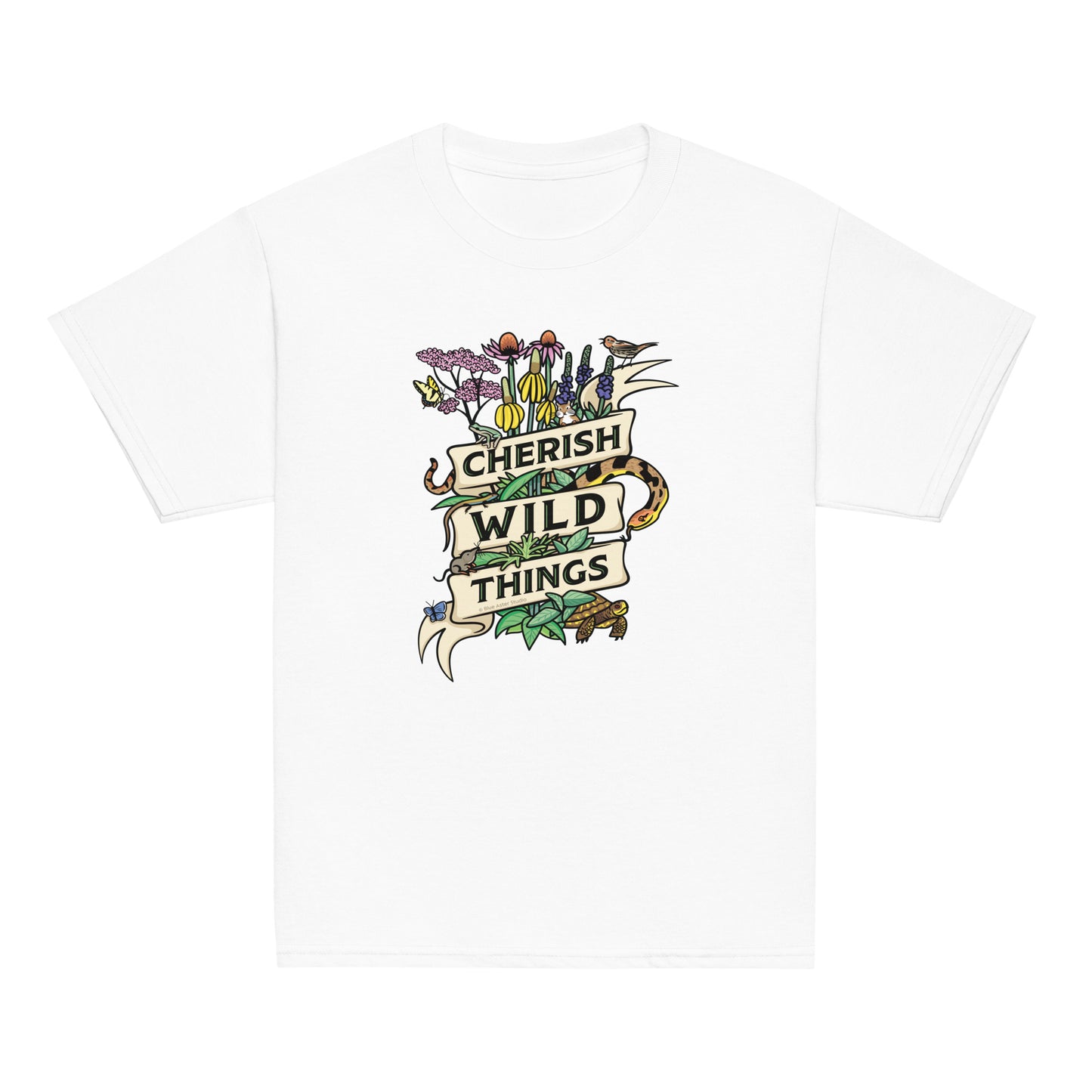 A white youth sized Cherish Wild Things tee.