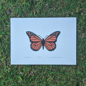 A screen print of a monarch butterfly.