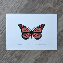 Load image into Gallery viewer, An original screen print of a monarch butterfly printed in two colors.