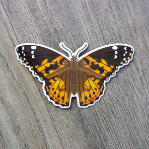 A vinyl sticker of a painted lady butterfly.