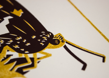 Load image into Gallery viewer, A close-up of the screen print showing the detail of the skipper butterfly.